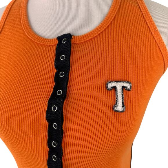 Tommy Hilfiger Vintage Orange T Logo YTK Halter Tank Top Muscle Tee - Picture 2 of 7